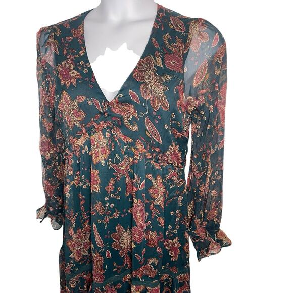 Band Of The Free Run The World Pine Paisley Empire Waist Midi Dress Size Large - Picture 4 of 16